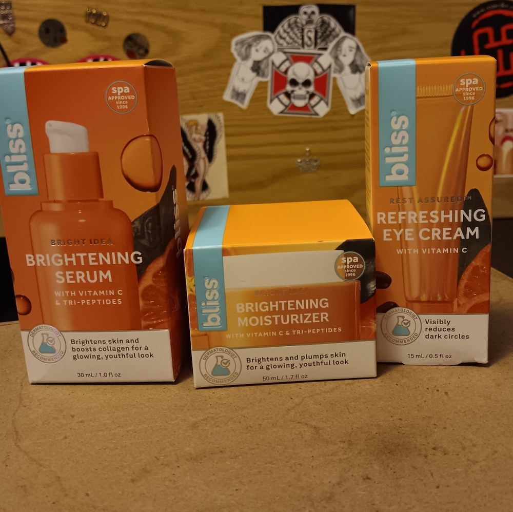 Bliss Skin Care Brightening serum, moisturizer, and eye cream NIP